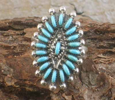 Native American Zuni Needle Point Ring- sz 7.75